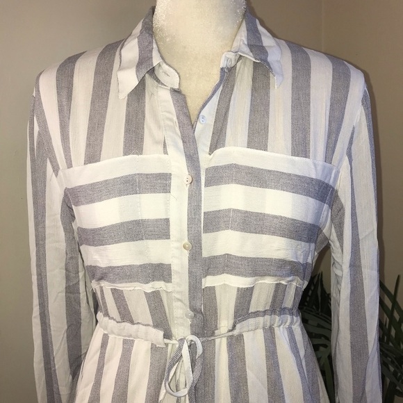 Love Notes Stripe Drawstring Shirt Dress M - Picture 2 of 8